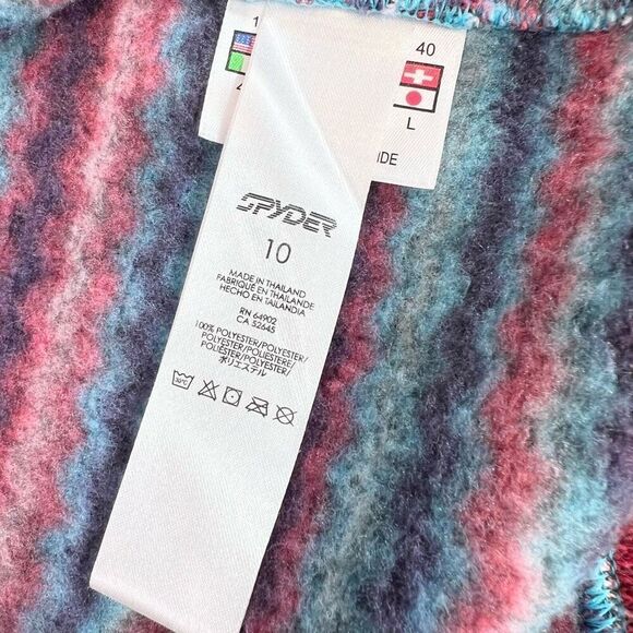 Spyder Pullover Sweater Womens 10 Blue Multi Zig Zag Stripe Quarter Zip Fleece - Picture 5 of 12